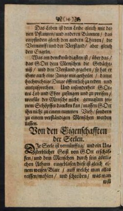 Von den Eigenschafften der Seelen.
