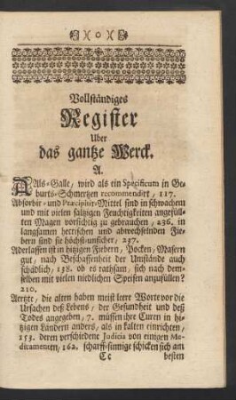 Vollständiges Register Uber das gantze Werck