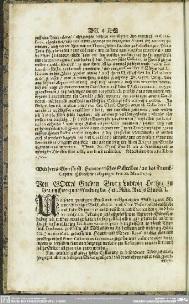 Weitheres Churfürstl. Hannoverisches Schreiben, an das Thumb-Capitul Hildesheim abgangen den 22. Martii 1703