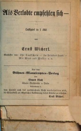 Als Verlobte empfehlen sich : Lustspiel in 1 Akt