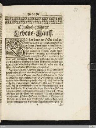 Christlich=geführter Lebens=Lauff