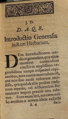 D. Avgvsti Quirini Rivini, Lipsiensis, Introdvctio Generalis In Rem Herbariam : Accedit Corollarii Loco Responsio Ad Johan. Jac. Dillenii Objectiones