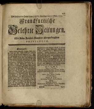 Num. LXXXI. Dienstags den 6. Octobr. 1750 - Num. XC. Freytags den 6. Novembr. 1750
