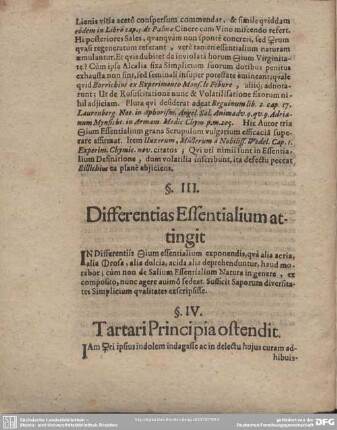 §. III. Differentias Essentialium attingit