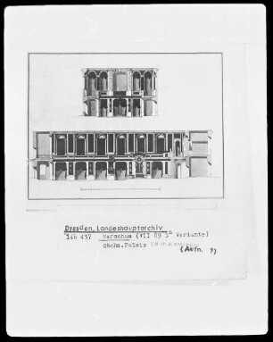 Warschau, Sächsisches Palais, Kapelle?, mit Ansicht zweier Innenfassaden