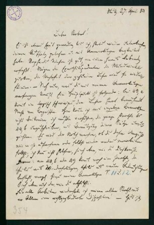 Brief vom 27. April 1884