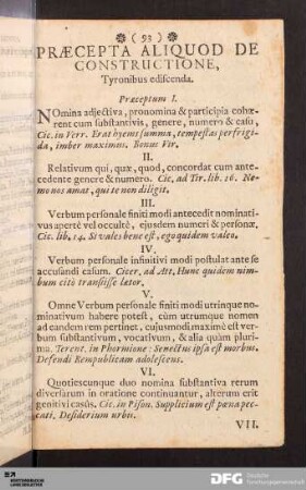 Præcepta Aliquod De Constructione, Tyronibus ediscenda.