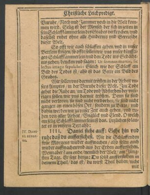 IIII. Daniel stehe auff: Gehe hin und ruhe daß du aufferstehest.