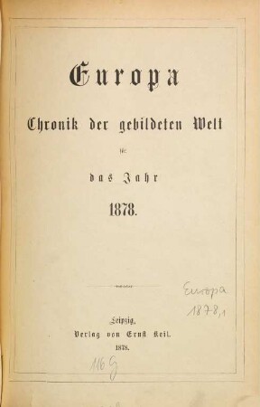 Europa : Chronik der gebildeten Welt. 1878,[1]