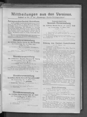 Mittheilungen aus den Vereinen. Beiblatt zu No. 21 der "Hamburger Aerzte-Correspondenz"