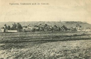 Erster Weltkrieg - Postkarten "Aus großer Zeit 1914/15". "Vigneulles, Totalansicht nach der Schlacht"