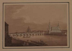 Ansicht von Dresden vom Japanischen Palais Garten aus, sepiagetönte Umrissradierung, um 1821 : Zingg, Adrian : Dresden vom Japanischen Palais Garten / [gefertigt von Adrian Zingg?]. - [S.l.] , [ca. 1821]. - 1 Kunstbl. : sepiagetönte Umrißradierung ; 15 x 10 cm