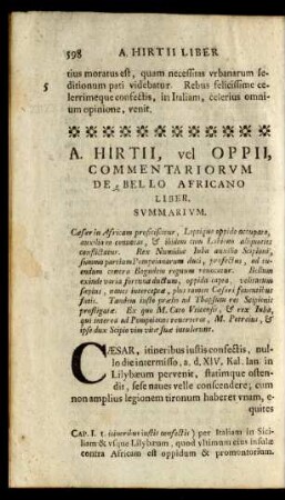 A. Hirtii, vel Oppii Commentariorum De Bello Africano