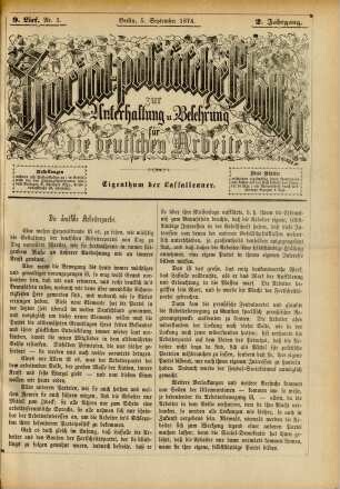 9. Lief. Nr. 1. Berlin, 5. September 1874. 2. Jahrgang.