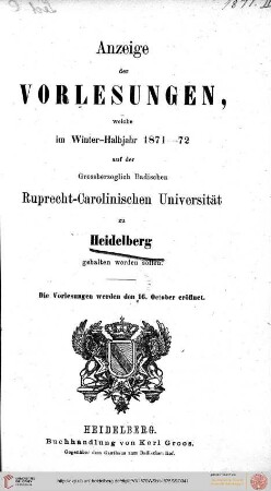 Wintersemester 1871/1872
