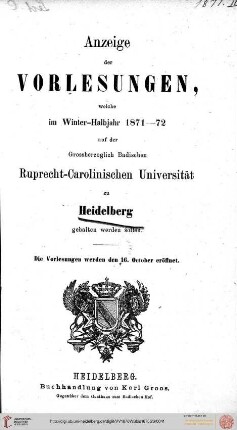 Wintersemester 1871/1872