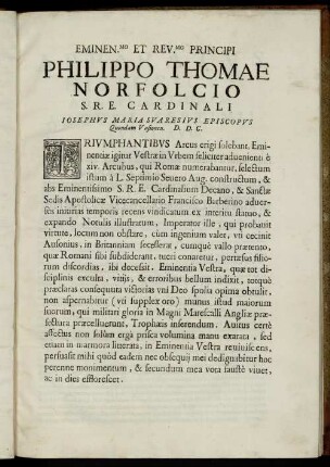 Eminen.mo ... Philippo Thomae Norfolcio S.R.E. Cardinali ...