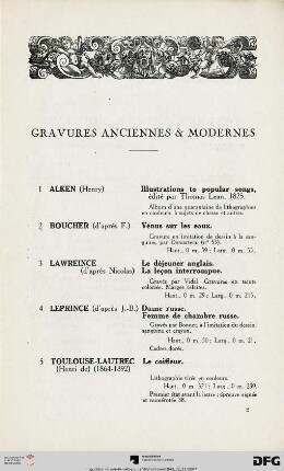 Gravures anciennes & modernes (Nr. 1-7)