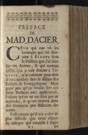 Préface De Mad. Dacier.