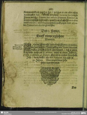 Das 21. Capitel. Lauff eines jeglichen Planeten