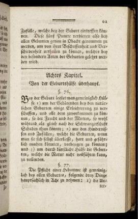 Achtes Kapitel. Von der Geburtshülfe überhaupt.