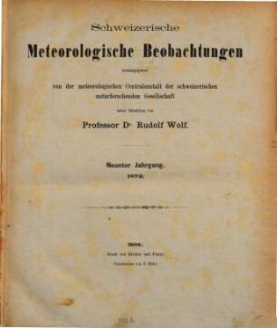 Schweizerische meteorologische Beobachtungen. 9. 1872 (1874)