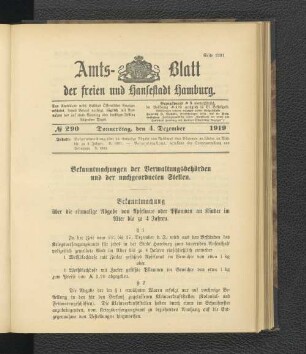 No.290, Donnerstag, den 4. Dezember 1919
