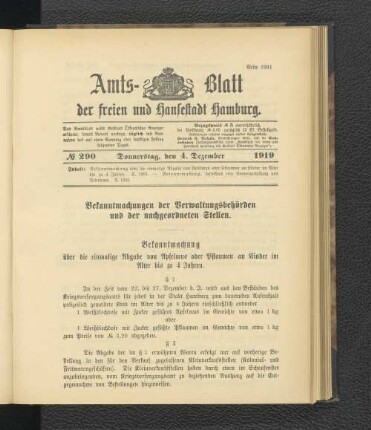 No.290, Donnerstag, den 4. Dezember 1919