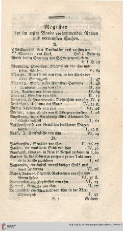 Register der im ersten Bande vorkommenden Namen und vornemsten Sachen