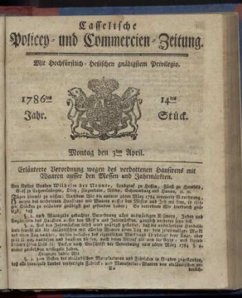 14tes Stueck, Montag den 3ten April. 1786
