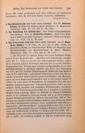 329-332 [Rezension] Hilling, Nikolaus, Das Personenrecht des Codex Iuris Canonici