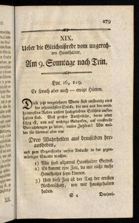 279-290, XIX. Ueber die Gleichnißrede vom ungerechten ...
