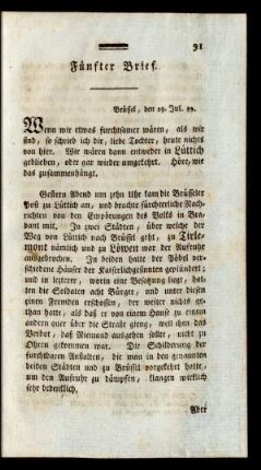 Fünfter Brief. Brüssel, den 29. Jul. 89