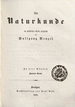 Die Naturkunde : im christlichen Geiste aufgefaßt ; in drei Bänden, 2