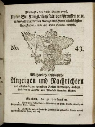 No. 43. Montags, den 21ten October 1776.