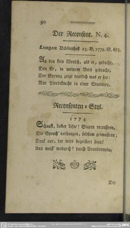 Recensenten-Styl. 1774