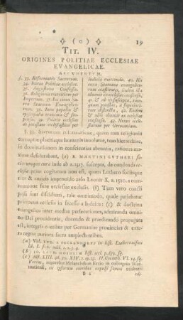 Tit. IV. Origines Politiae Ecclesiae Evangelicae
