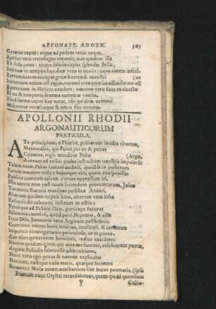Apollonii Rhodii Argonauticorum Particula.