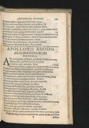Apollonii Rhodii Argonauticorum Particula.