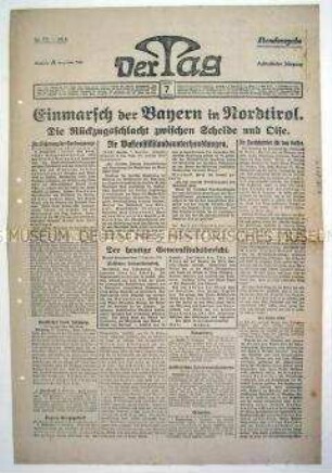 Berliner Tageszeitung "Der Tag" zu den Waffenstillstandsverhandlungen zwischen dem Deutschen Reich und den Alliierten