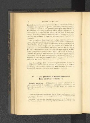 IV. Les procédés d'affranchissement dans diverses colonies.