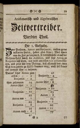 Arithmetisch- und Algebraischer Zeitvertreiber. Vierdter Theil.