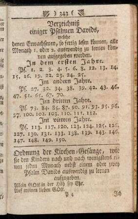 Ordnung der Kirchen-Gesänge, wie sie den Kindern [...] auswendig zu lernen aufzugeben.