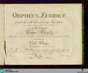 Orpheus und Euridice : grosse lyrische Oper in drey Aufzügen