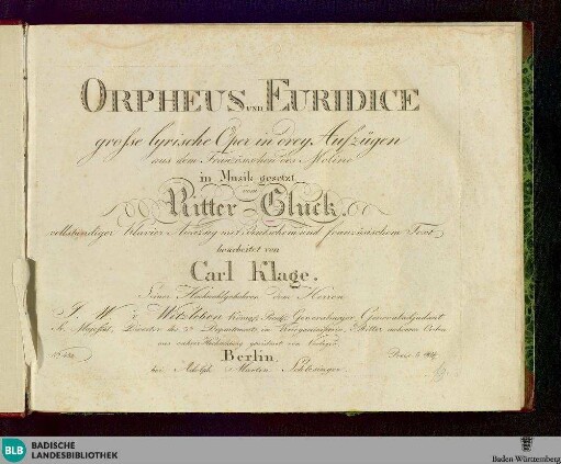 Orpheus und Euridice : grosse lyrische Oper in drey Aufzügen