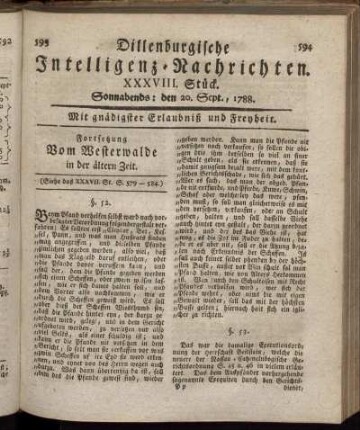 XXXVIII. Stück. Sonnabends : den 20. Sept., 1788.