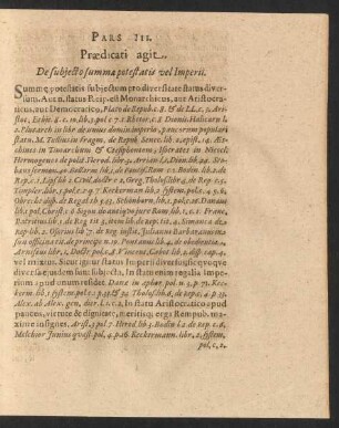 Pars III. Praedicati agit. De subjecto summae potestatis vel Imperii.