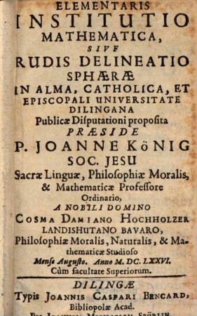 Elementaris Institutio Mathematica, Sive Rudis Delineatio Sphæræ