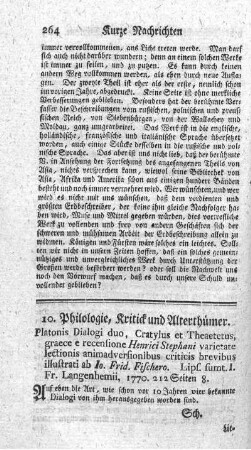 10. Philologie, Kritick und Alterthümer.