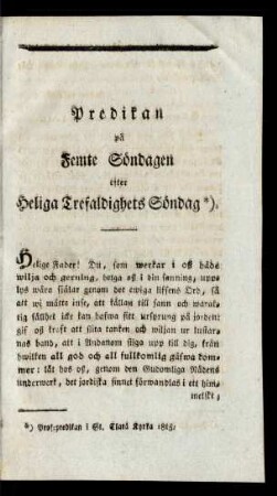 Predikan på Femte Söndagen efter Heliga Trefaldighets Söndag *).